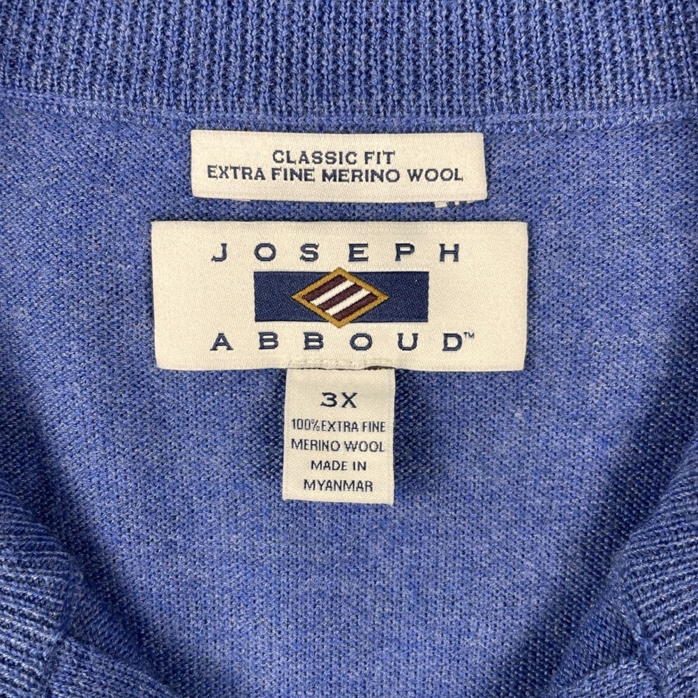 Joseph Abboud Sweater Mens 3X Blue Extra Fine Merino Wool Quarter Zip Classic - Picture 3 of 10
